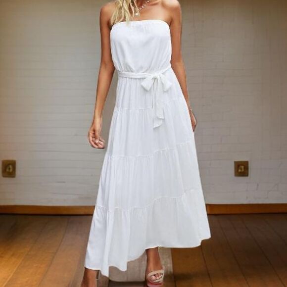 🆕️White Strapless Sundress  Dsst-021602 - Picture 1 of 5